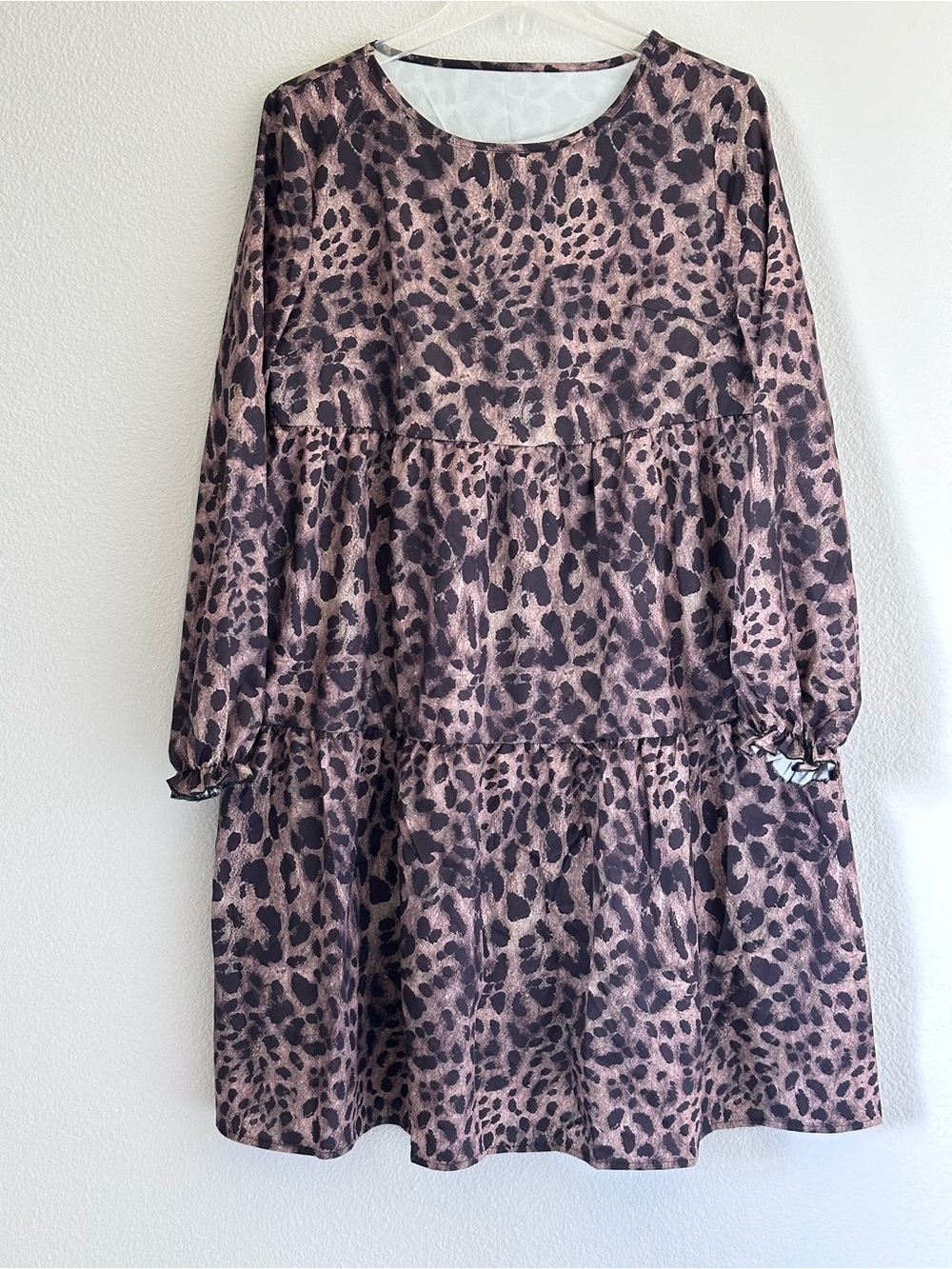Leopard Print Long Sleeve Tiered Dress Festival Babydoll Cowgirl